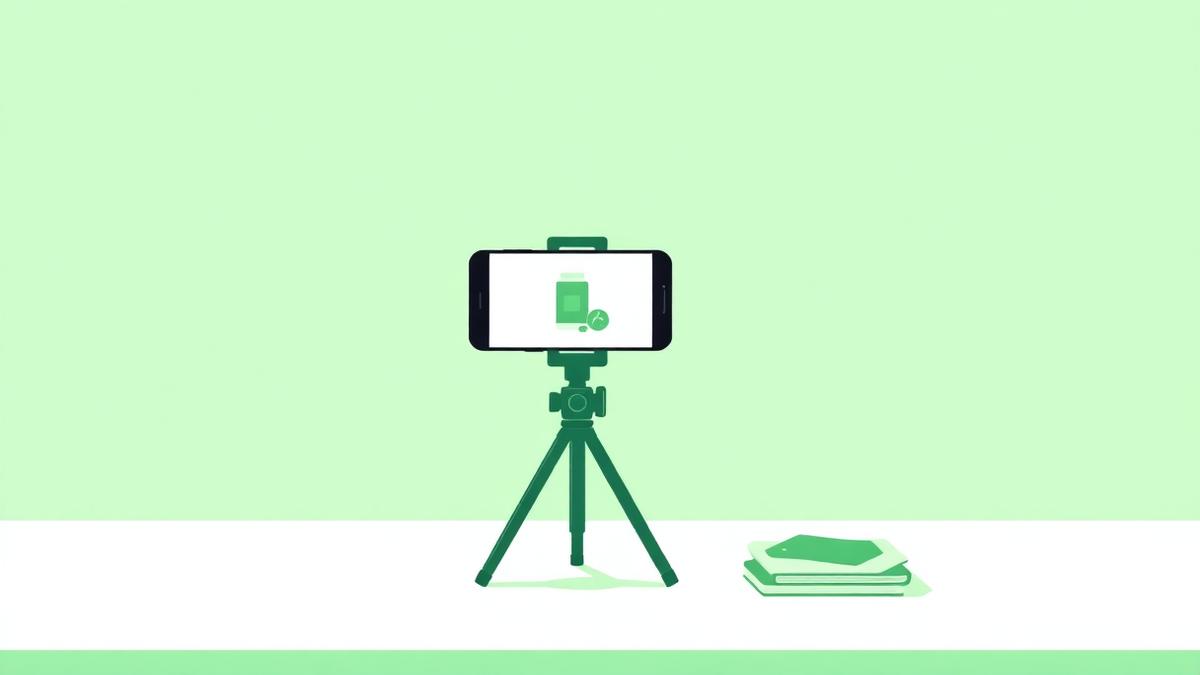 Celular em tripé fotografando um produto sobre a mesa